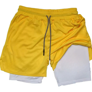 Verano hombres sólido doble capa 100% algodón Fitness gimnasio entrenamiento secado rápido entrenamiento Jogging deportes pantalones cortos - Product Image 5