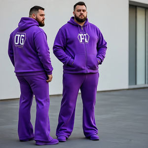 New Custom Logo Men Full Zip Tech Fleece Hoodie & Flare Pant Plus Size Tracksuit / Men Tracksuit 100% Cotton & Breathable Set - Product Image 1