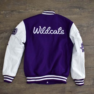 Blouson Bomber Unisexe de Qualité Luxe, Corps en Laine, Manches en Cuir, Patch en Chenille avec Lettres, Toile, Vente Chaude, Joueur de Baseball, Hiver - Product Image 5