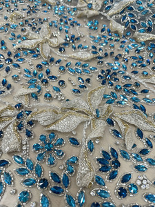 Thiết Kế Mới 2026 Màu Xanh Đá Và Bead Đính Làm Việc Wedding Ren Vải Váy Cưới Cô Dâu Thêu Sản Xuất - Product Image 4