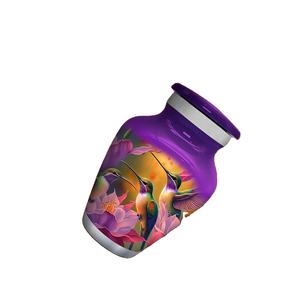 Purple Hummingbird Urn Keepsake - Small <b>for</b> Human <b>Ashes</b> with <b>Box</b> & Bag - Purple Urn with Hummingbirds - Honor Your Loved One - Product Image 1