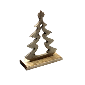 Arbre de Noël décoratif en aluminium et en bois avec finition nickel brut pour la décoration intérieure faite à la main. - Product Image 1