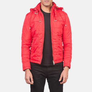 Veste coupe-vent décontractée d'hiver Alps, rouge, à capuche, matelassée en satin, fermeture éclair de haute qualité, motif lettres dégradé, XS à 6XL - Product Image 1