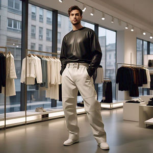 <b>Mens</b> <b>white</b> pu leather <b>pants</b> elastic waist outdoor style modern fashion sleek design soft texture stylish wear - Product Image 5