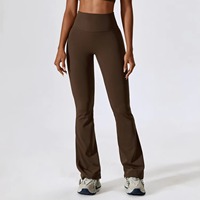 Leggings de yoga de cintura alta para mujer, personalizados al por mayor, transpirables, de manga corta, para fitness, gimnasio, entrenamiento, elásticos, tipo pantalón acampanado.