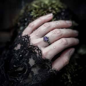 Jeulia Gothic Black Infinity <b>Ring</b> with Purple Rose Cut Flower Gemstone - Product Image 5