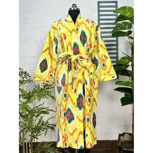 Luxury Unisex Robe Luxury Velvet House <b>Kimono</b> <b>Jacket</b> Reversible <b>Silk</b> Lined Elegant Ikat Yellow Malibu Bluish XL Perfect Autumn - Product Image 3