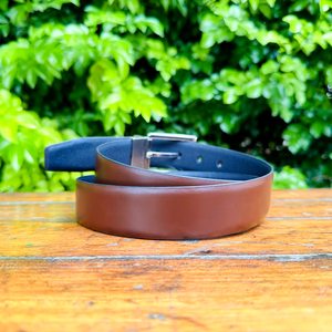 Ceinture en cuir réversible marron de qualité supérieure pour homme Double face en laiton et zinc Longueur personnalisée Profil formel à la mode Accessoire en cuir - Product Image 2