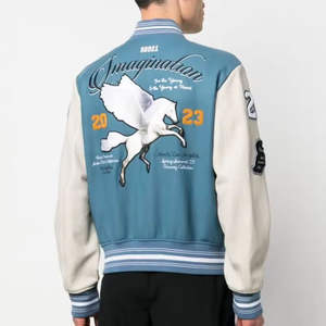 Chaqueta Universitaria de Invierno para Hombre de Alta Calidad, Estilo Letterman, Cuerpo de Lana, Mangas de Cuero, Chaqueta Bomber Universitaria de Cuero Genuino Personalizada - Product Image 2