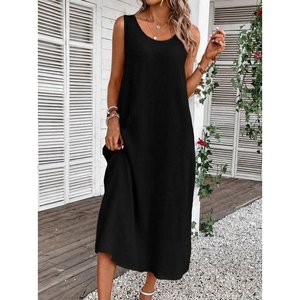 Vestido Largo con Tirantes y Cuello Redondo para Mujer, con Bolsillos, 34770 - Negro - Product Image 2