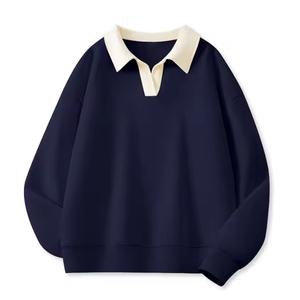 Sudadera de Algodón Casual con Cuello Abotonado, Estampado Frontal Personalizado, Antiencogimiento, de Alta Calidad, con Hombros Caídos y Letras, para Otoño - Product Image 4