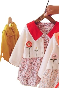 ชุดเดรสสำหรับเด็กลายดอกไม้สำหรับเด็กผู้หญิงชุดเดรสผ้าฝ้ายทำมือสำหรับเด็กเสื้อผ้าคอฟร็อคมีจีบสำหรับเด็กแนวบูติก - Product Image 4