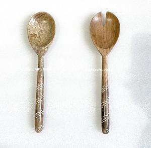 Articles de fête avec logo personnalisé pour mariage service à salade en bois et résine kit de couverts de table avec cuillère et fourchette - Product Image 2