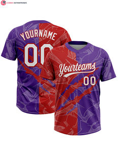 Jersey de softbol unisex personalizado Dos botones Púrpura-Crema Diseño de rasguño Jugador juvenil Equipo Jersey de Softbol - Product Image 3