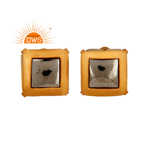 Último diseño hecho a mano chapado en oro natural pirita piedra preciosa Stud pendiente joyería de moda para mujer regalo para ella - Product Image 1