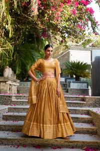 Pure Chanderi and Shibori Print With Zari Weaving Work Lehenga Choli by Henixa Creation for Bride and Women Wear - Product Image 3