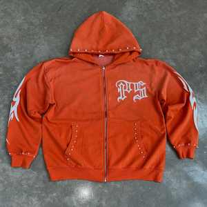 Sweat à capuche streetwear d'hiver pour homme, entièrement zippé, 100% coton, coupe oversize, avec strass et impression personnalisée, grammage lourd - Product Image 5