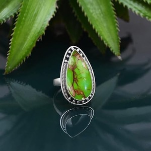 Green Copper <b>Turquoise</b> <b>Rings</b> for Women 925 Sterling Silver <b>Rings</b> Green Copper <b>Turquoise</b> Jewelry <b>Turquoise</b> Handmade <b>Rings</b> Jewelry - Product Image 3