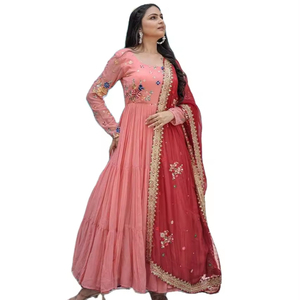 Vestido de trabajo de secuencia de bordado de Georgette de imitación de diseñador por Fab Zone - Product Image 1