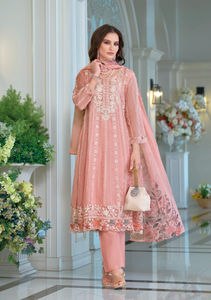 Costume de style pakistanais brodé en organza doux avec impression numérique Dupatta Sweet Elastic Waist Front Logo-pour toutes les occasions - Product Image 5