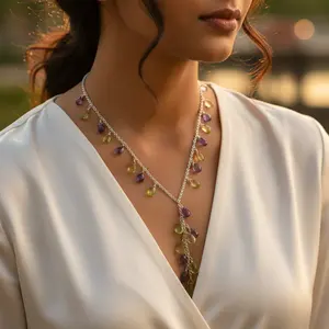 Collar de Plata 925 con Gema en Forma de Gota, Chapado en Rodio, Oro Rosa, Diamantes, Cadenas Modernas para Uso Diario de Mujeres, para Compromiso - Product Image 1