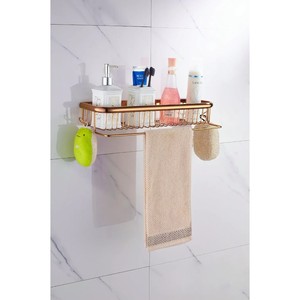 Juego de Baño de Lujo Ecológico y Moderno en Oro Rosa, con Toallero de Pared de Latón, Repisa de Vidrio, Escobilla y Portarrollos de Papel - Product Image 4