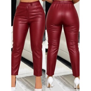 Pantalones de cuero Kadin Yuksek Bel Cepli, 38604 - Rojo - Product Image 3