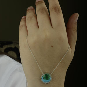 Nouveau Style collier de luxe 18K or massif demi-lune Turquoise naturelle ronde émeraude pavé diamant pendentif collier bijoux fins - Product Image 1