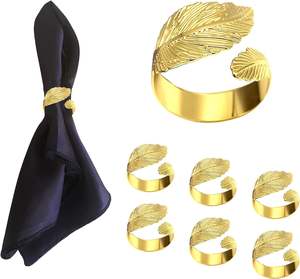 Rond de serviette doré vintage Anneaux de serviette en métal en alliage décoratif pour banquet de mariage Articles de fête au design classique - Product Image 6