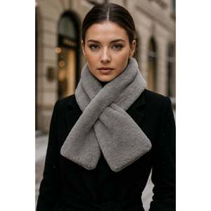 Grey Soft Plush Neck Warmer Scarf - Fashionable and Warm, Cold Weather Accessory Byn01 - Anthracite - Product Image 1