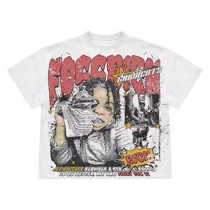 Nouveautés OEM Streetwear T-shirt en coton lourd blanc surdimensionné avec graphisme personnalisé Col T-shirt ample et court pour homme - Product Image 6