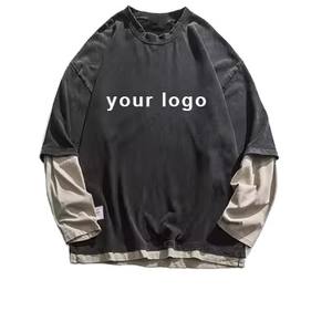 ผ้าฝ้ายถักแบบลำลองระบายอากาศได้ดีเป็นมิตรกับสิ่งแวดล้อม100% พิมพ์ลายโอเวอร์ไซส์ยาวสองชั้นโลโก้ตามสั่ง - Product Image 1