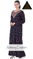Femmes décontracté été robe mi-longue coupe ample coton imprimé fleuri brodé cou vêtements de nuit en gros caftan Design Maillard Style
