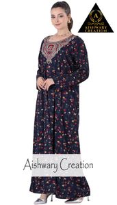 Vestido Midi de verano informal para mujer, holgado, algodón, estampado Floral, cuello bordado, ropa de dormir, venta al por mayor, diseño caftán, estilo Maillard - Product Image 5
