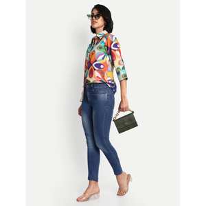 <b>Women's</b> Oversized Classic Solid Shirt Quirky Abstract Multi-Colour Digital Printed Striped Pattern Casual Summer Button Thin - Product Image 2