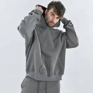 Oem tasarımcı marka Streetwear ağır yıkanmış gri Hoodie asit yıkama boy Hoodie Vintage erkekler ağır fransız Terry Hoodie