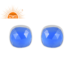 Boucles d'oreilles en argent sterling fin de qualité supérieure avec pierre précieuse en calcédoine bleue naturelle, fabricant de bijoux personnalisés - Product Image 1