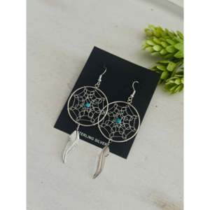 Pendientes Navajo Hechos a Mano en Plata de Ley con Diseño de Pluma, Oro Blanco, Oro Rosa y Múltiples Piedras (Perla, Diamante, Rubí) para Bodas y Fiestas - Product Image 3