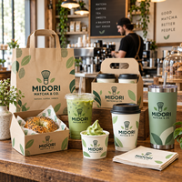 AT PACK Fournitures personnalisées pour la boutique de matcha avec gobelets en papier personnalisés, sacs à emporter, porte-boissons, boîtes d'emballage et accessoires de café