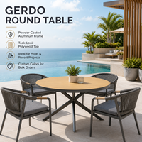 FLD2049 Gerdo Runder Outdoor-Esstisch Aluminiumrahmen Kunststoff-Holz-Tischplatte Patio-Bistrotisch für Café Hotel Resort Garten