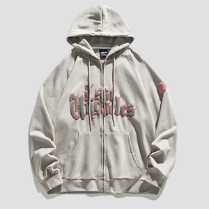 Pull 400gsm de haute qualité sweat à capuche zippé en éponge française pour la saison d'hiver Logo personnalisé broderie graphique sérigraphie solide - Product Image 1