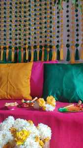 Haldi/Mehndi Ball <b>Tassel</b> Garland Vibrant Wedding Backdrop & Party Decorations Indian Muslim Event <b>Curtain</b> Wall Hangings Backdrop - Product Image 2
