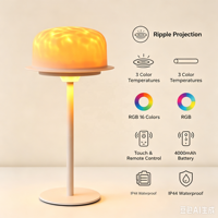 Lampe projecteur d'ondulations d'eau avec télécommande RGB 16 couleurs, lampe de table Top Hat, batterie 4000 mAh, veilleuse de chevet pour la décoration de la maison