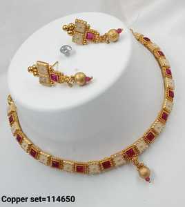 INDIAN TRADITIONAL and <b>FASHIONABLE</b> COPPER <b>JEWELLERY</b> BRIDAL WEDDING <b>JEWELLERY</b> SET for WOMEN EARRINGS and NECKLACE SET - Product Image 4