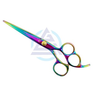 กรรไกรตัดผมมืออาชีพ 3 ห่วง 5.5 นิ้ว กรรไกรตัดผมช่างตัดผม ใบมีดคมกริบ สำหรับร้านเสริมสวย สีรุ้งหลากสี - Product Image 1