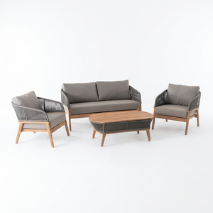 The Venita set is crafted from highquality solid teak and features woven rope detailing and water resistant cushions for <b>outdoor</b> - Product Image 1