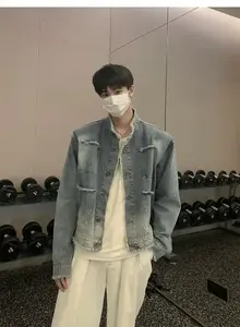 Veste en jean vintage pour homme avec fermeture à bouton unique, manches classiques, logo sur le devant personnalisable - Product Image 3