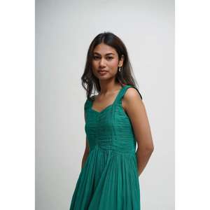 Vestido Largo Verde de Verano para Mujer, Estilo Gótico, con Mangas Cortas, Escote Fruncido, Estampado Floral, Informal, para Vacaciones - Product Image 2