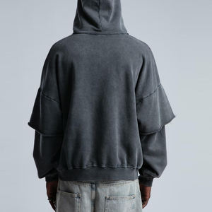 Sudadera con capucha de ropa de calle de alta calidad, sudaderas con capucha de lavado ácido de doble capa, recién llegado, Sudadera con capucha transpirable de lavado ácido de doble capa para hombres - Product Image 5