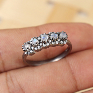 เครื่องประดับอัญมณีสีรุ้งธรรมชาติสินค้ามาใหม่แหวนเงินแท้925เพทายลูกบาศก์เครื่องประดับชุบสีดำ - Product Image 1